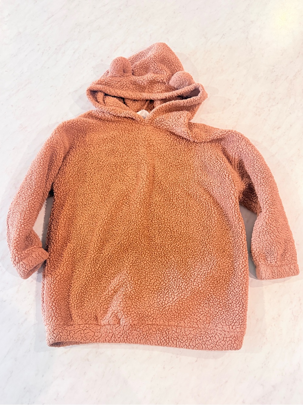 H&M Cozy Teddy Bear Tunic Hoodie in Light Brown Tan Sherpa